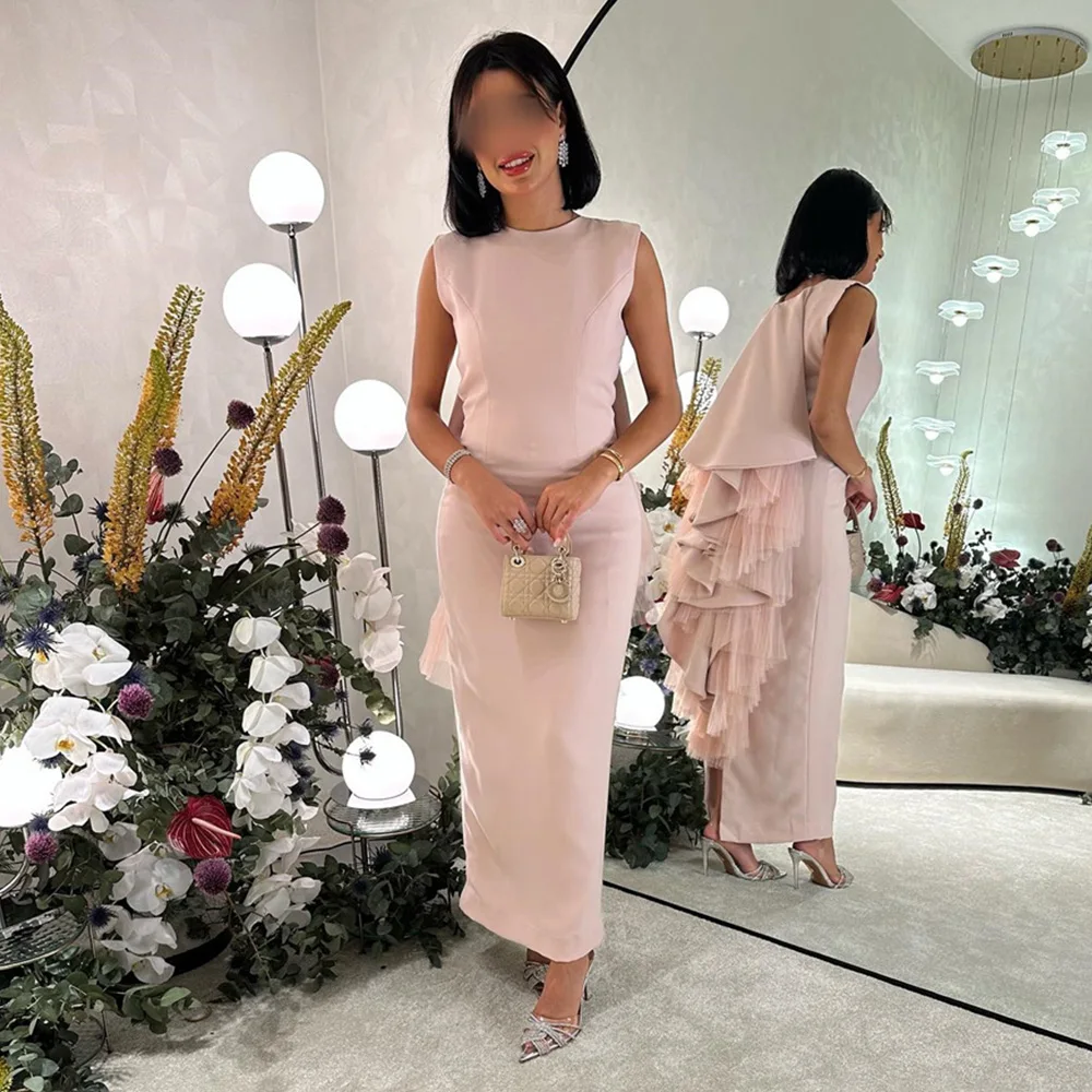 

Sleeveless Round Neck Straight Patchwork Evening Party Dress Ankle-Length Charming Prom Gown Maxi فساتين للحفلات الراقصة