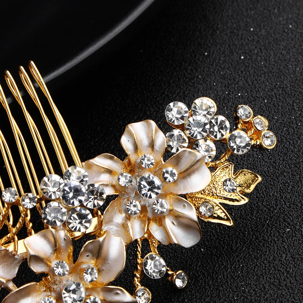 Gold/Silberfarbene Metall-Haarkämme, handgefertigte Hochzeits-Haarkämme für Bräute, blumenförmige Haarspangen, Hochzeits-Accessoires – Detail 8
