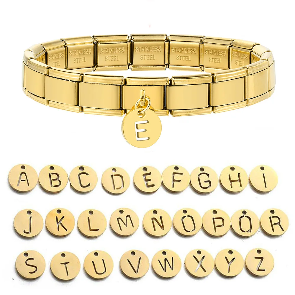 Moda 2025 nuevas mujeres 26 letras encanto enlaces italianos ajuste 9mm pulsera joyería de acero inoxidable fabricación DIY
