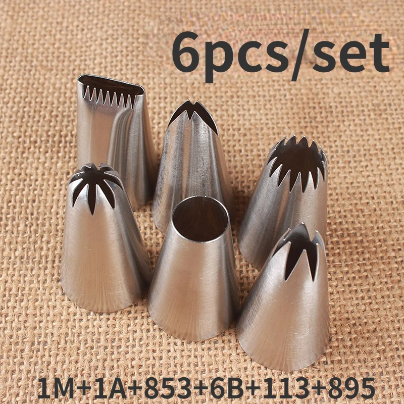 6PCs Set Cookie Basket for Flower Arranging Rose round Hole Mouth Cake Decorating Mouth piping rube Icing Nozzle Piping tip