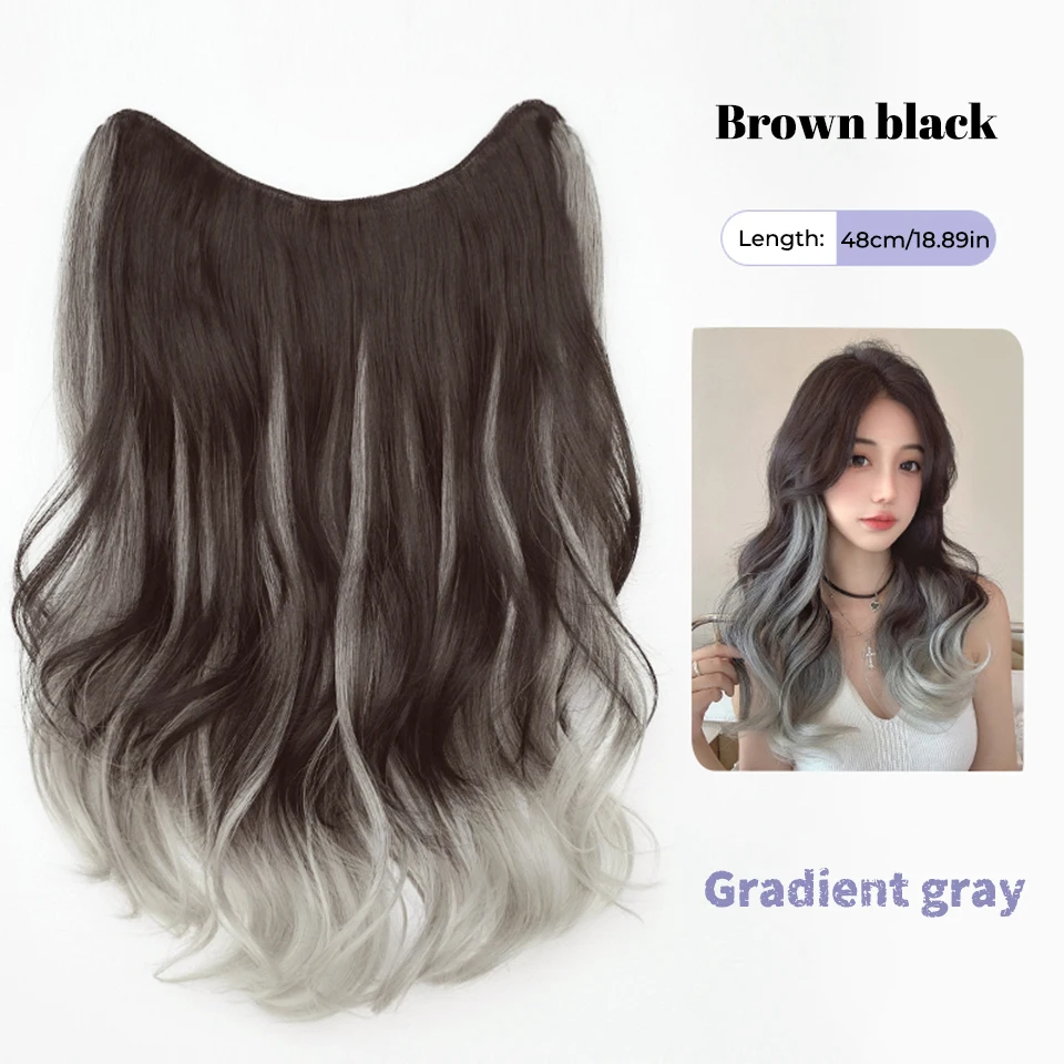 Parrucca metà testa ondulata a u extension capelli sintetici clip_voghion.com