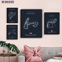 ⁦لوحات كانفاس جدارية لحلبات فورمولا 1 الكلاسيكية | Blue Formula 1 Circuit Tracks Canvas Wall Art⁩ - الصورة ⁦2⁩
