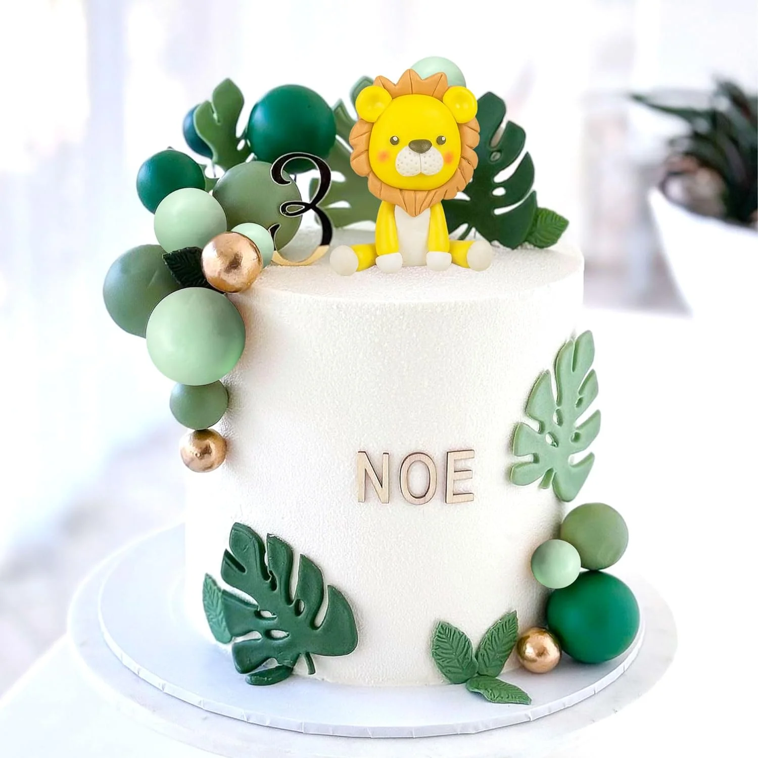 Cake Toppers 21pcs Lion Cake Topper Sage Green Cake Topper Balls for Wild One Birthday Decoration Jungle Theme Baby Shower Decoration