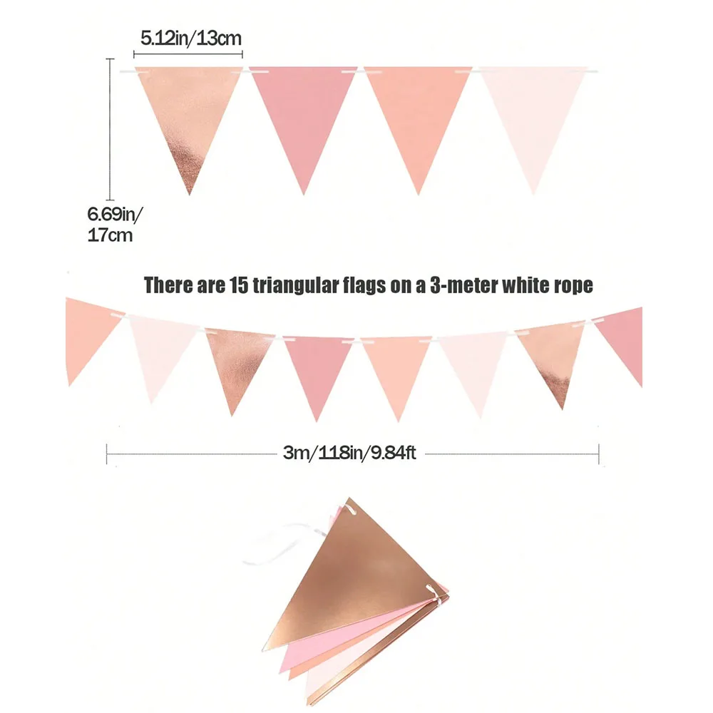 Rose Gold Pennant Garland Paper Triangle Flag Banner Metallic rose gold pennant flag