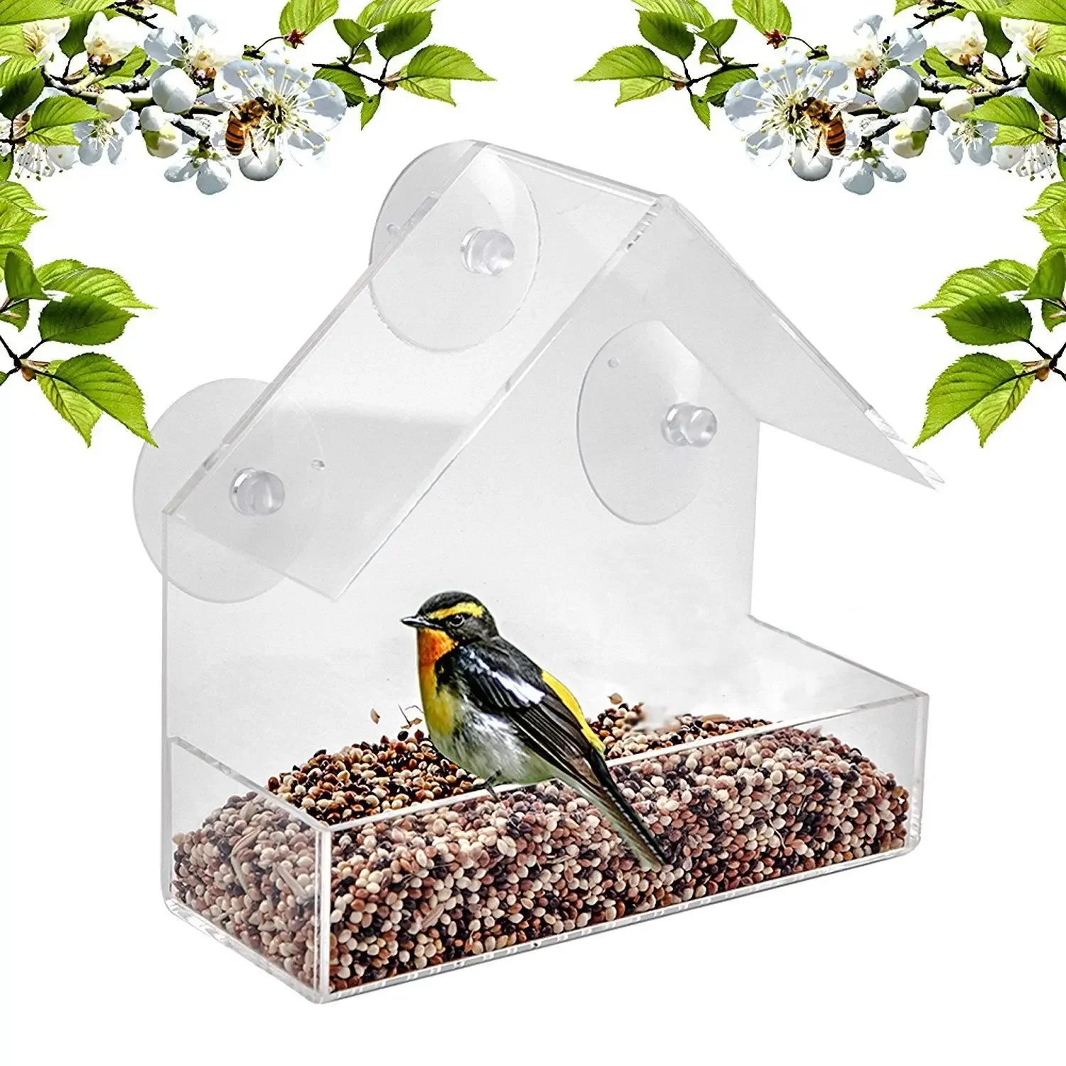 Transparent Window Wild Bird Feeder House Table Removable Suction Cups Sliding Feed Tray for Garden Patio Yard bird feeder