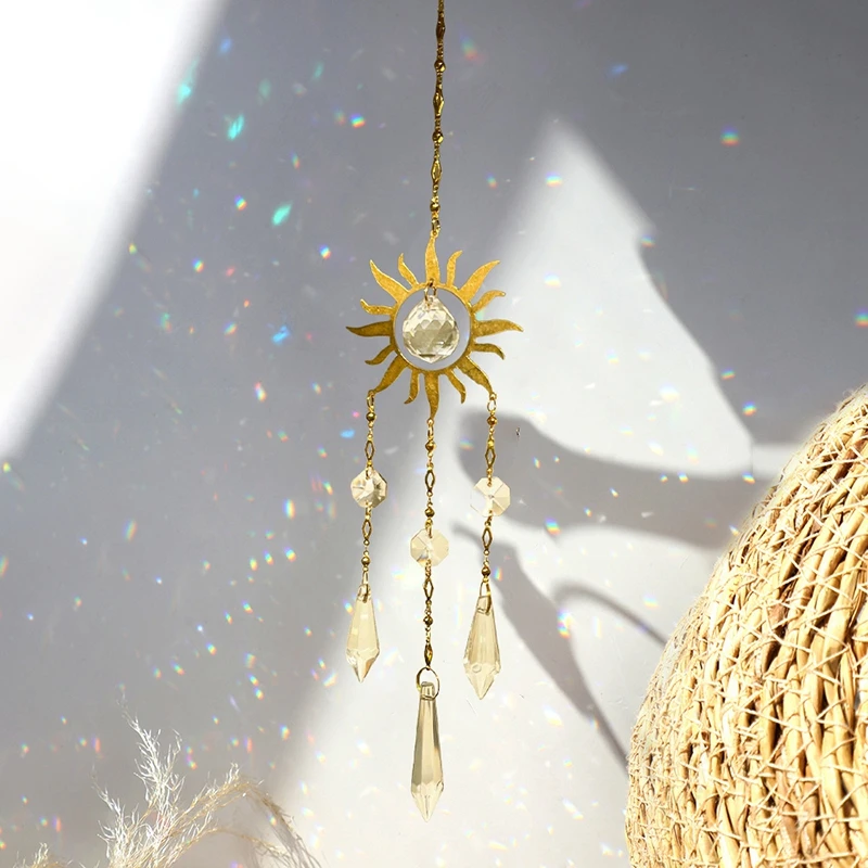 Suncatchers Light Catcher Sun Design Crystal Rainbow Prism Chain Home Window Hanging Wind Chime Car Charm Outdoor Decoration