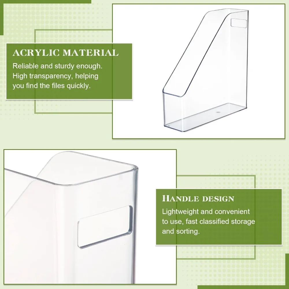 6 Pcs Clear Acrylic Magazine File Holder Plastic Desk Organizer with Handle Basics Vertical, Magazines Racks 5