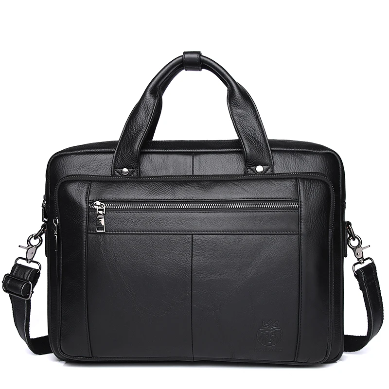 Men Genuine Leather Large Capacity Black Business Briefcase 16 Inch Laptop Office Computer Handbag
