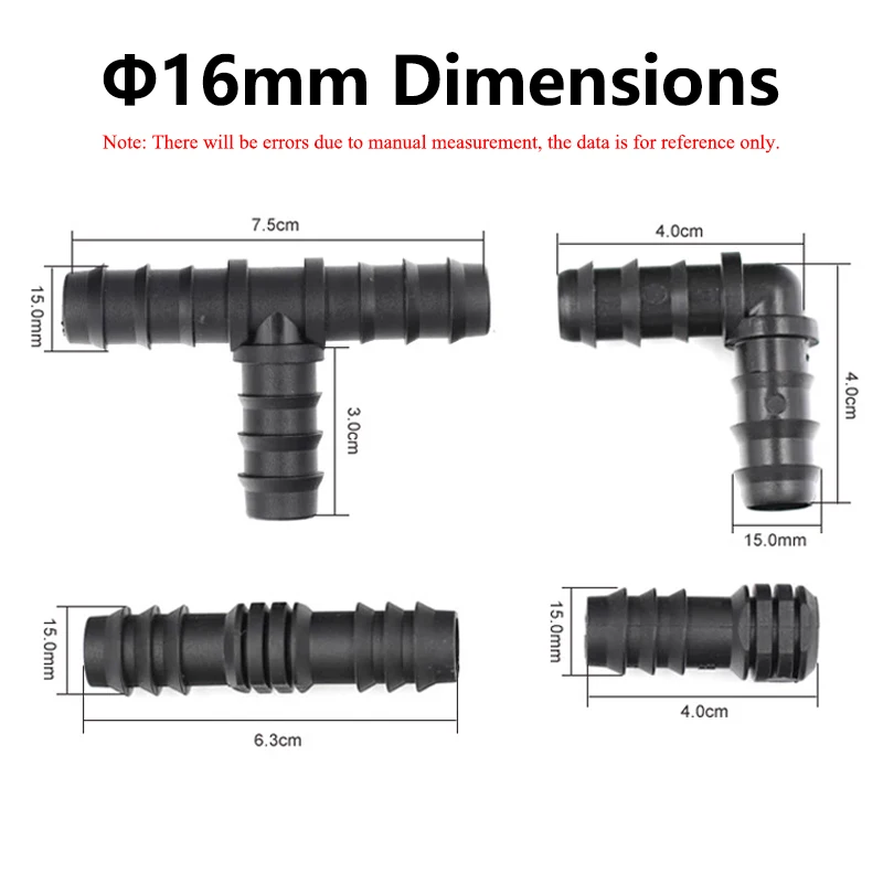 Irrigation Pipe Fitting 2-50pcs Greenhouse PE Pipe 16 20 25 mm Tee Straight Elbow Plug Irrigation Accessories