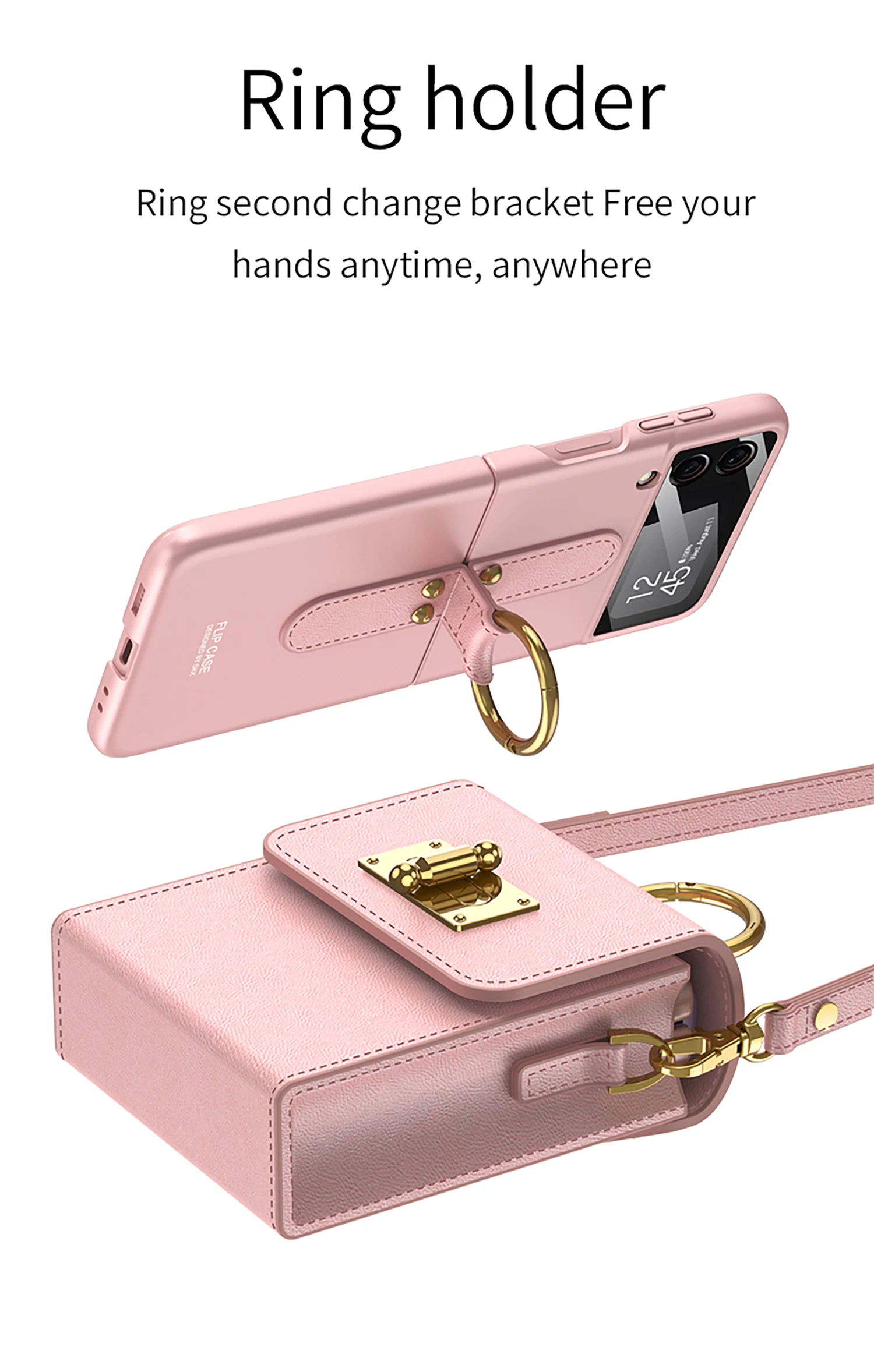 Samsung Galaxy Z Flip 3 4 5G için Mini Omuz Ultra Ince Halkalı Düz Deri Zincir Kordon Telefon Çantası_voghion.com