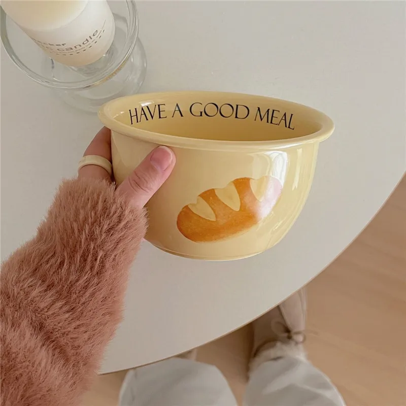 Korean Style Household Ceramic Tableware Set Creative Bread and Toast Printed Noodle Bowls Meal Plate Home Porcelain Dinnerware ceramic tableware set
