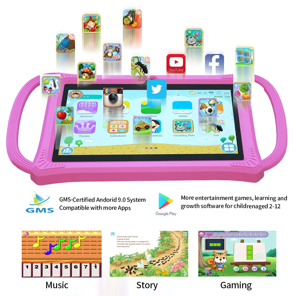 2025 Original Latest K8-7.0 inch Kids Tablet Quad Core Android 9.0 System 4GB RAM 64GB ROM Mini Children's Tablet 5G WIFI 4