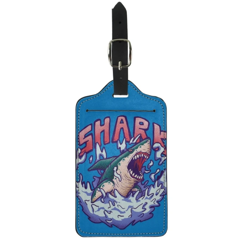 Twoheartsgirl Cool Shark Luggage Tag Baggage Boarding PU Tags Name ID