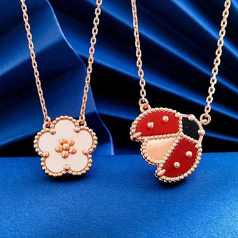 

2023 Mew Brand Rose Gold Plum Blossom Seven Star Ladybug Necklace Bracelet Women's Fashion Simple Party Gift High Grade Jewelry