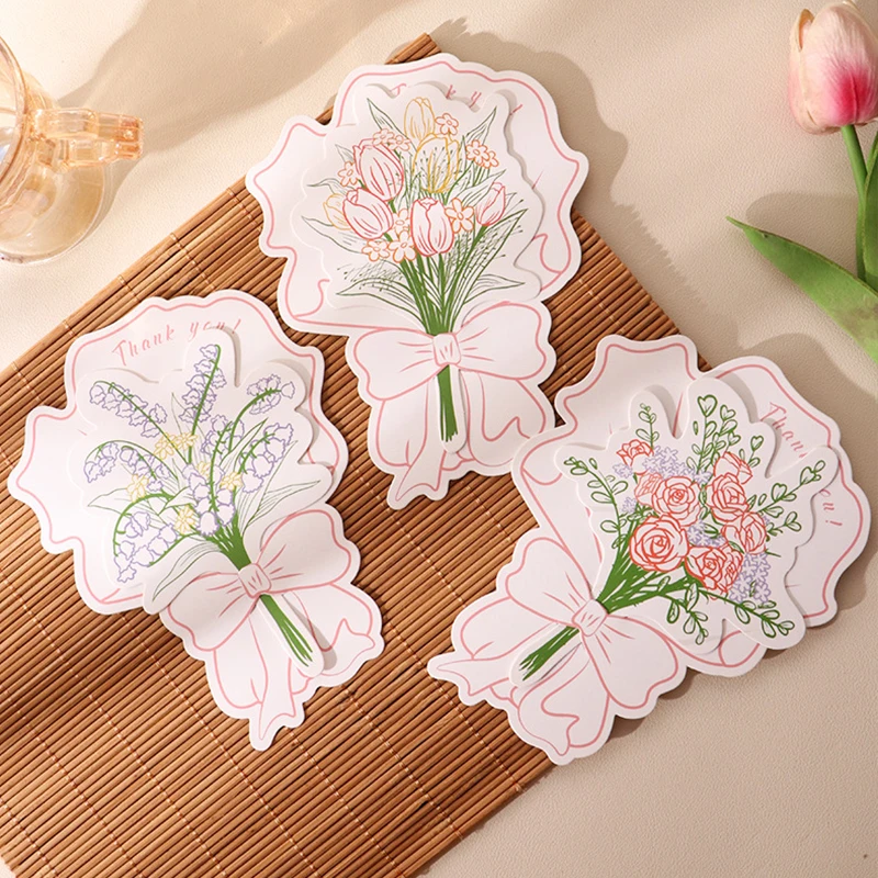 6/12Pcs Bouquet Greeting Card Paper Flower Thank-you Blessing Card for Wedding Birthday Party Mother's Day Handwritten Postcard