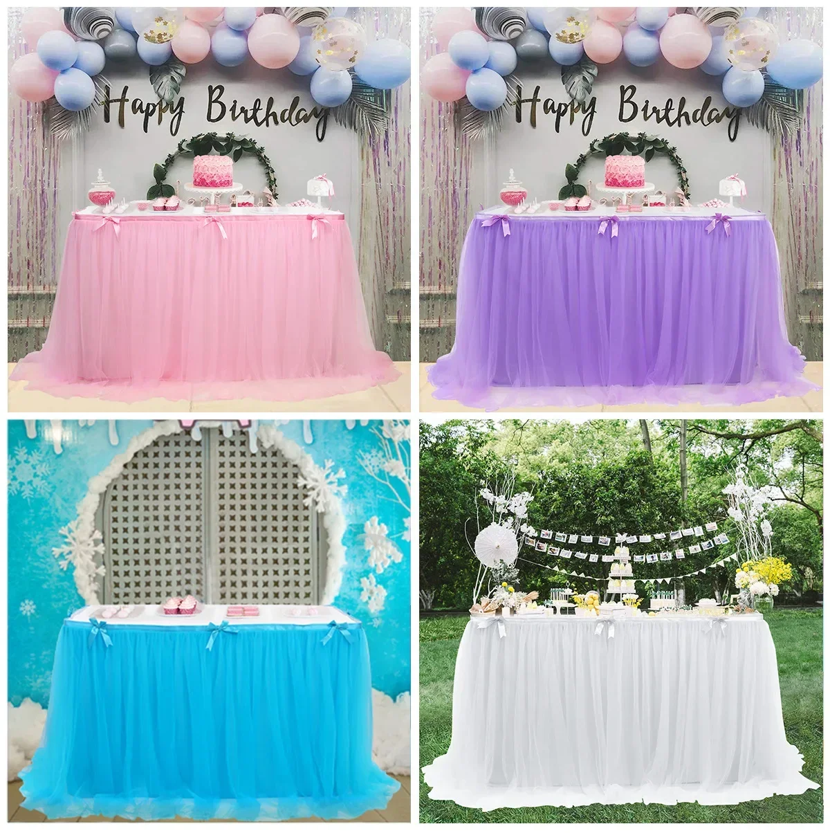 Description Picture 4 of itemBaby Shower Birthday Banquet Wedding Party Red Skirting Cover Home Decor White Table Skirt Tutu Tulle Tableware Cloth