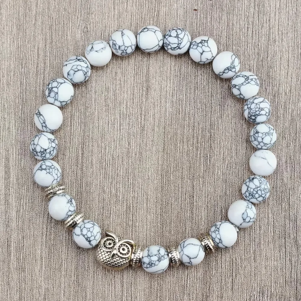 Natural Stone Beads Owl Bracelets Malachite Rock Lava Bangles Charm Strand Elastic Energy Yoga Buddha Jewelry For Women Men