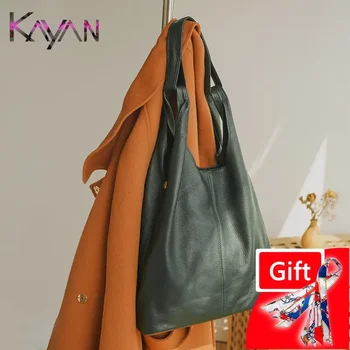 New Cowhide Women's Shoulder Bag High Quality Large Women Bucket Bag Soft Leather Female Underarm Handbag Casual Hobo 1