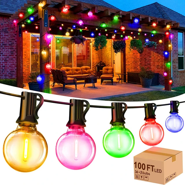 G40 Globe Bulb String Lights Outdoor Waterproof Multicolor String Lights,  Colored Lights String for Backyard Deck Party Garden - AliExpress