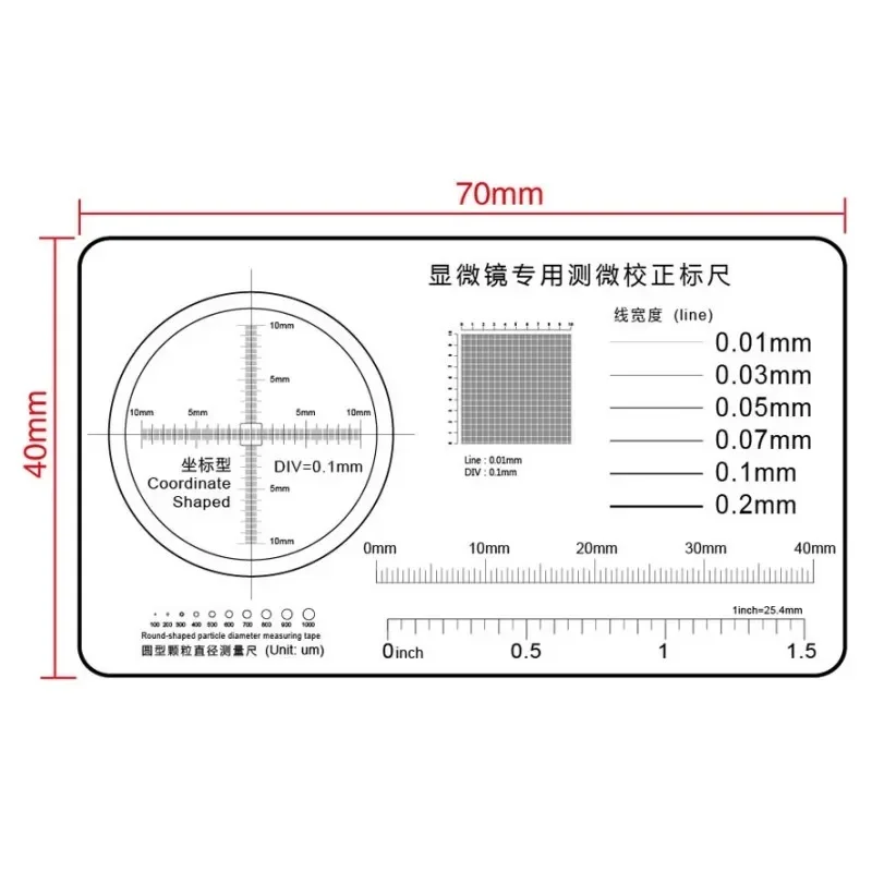 Film Ruler Microscope Micrometer Calibration Film Ruler Grid Reticule Stains Dot Gauge Plastic Ruler Radius Area Diameter Measuring