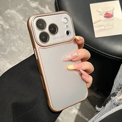 Shockproof Frosted Silver Phone Case with Glass Camera Protection and Durable Bumper Design - iPhone 15 (Gold)