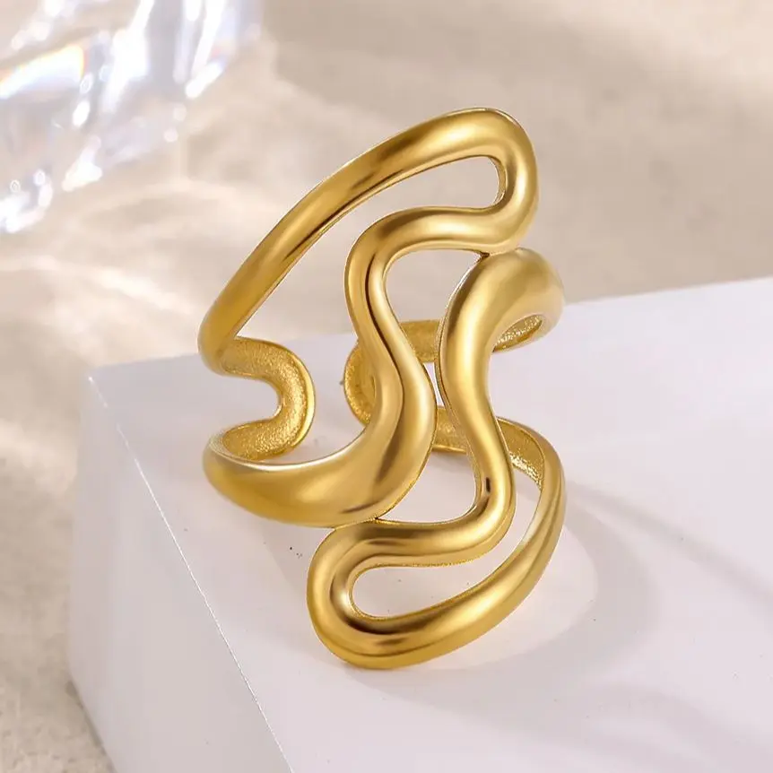 Irregular Geometric Rings for Women Gold Stainless Steel