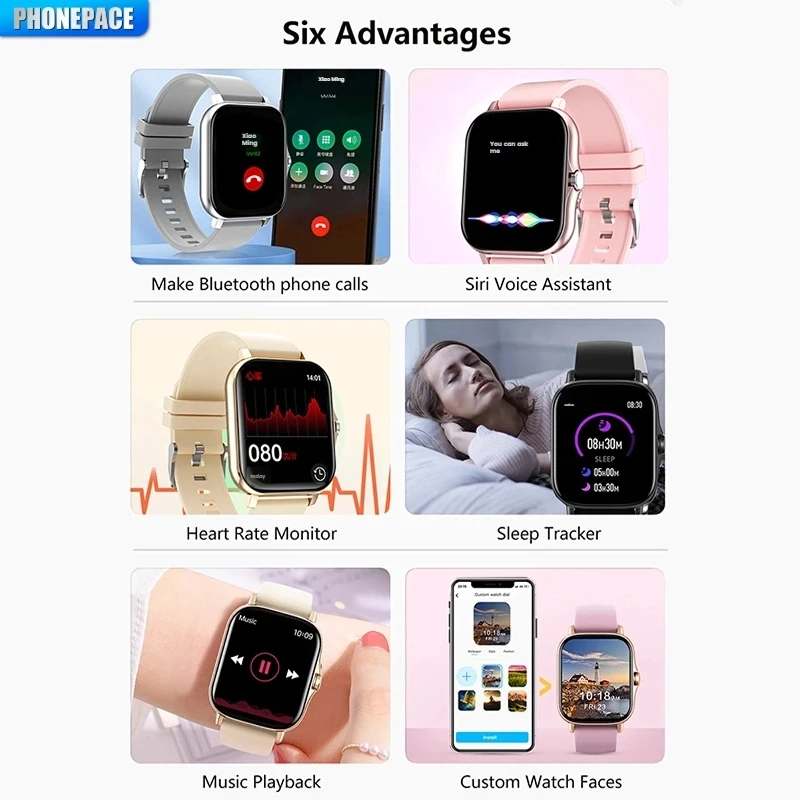 PHONEPACE Y13 Smart Watch Fitness Tracker Heart Rate Monitor Alarm Clock