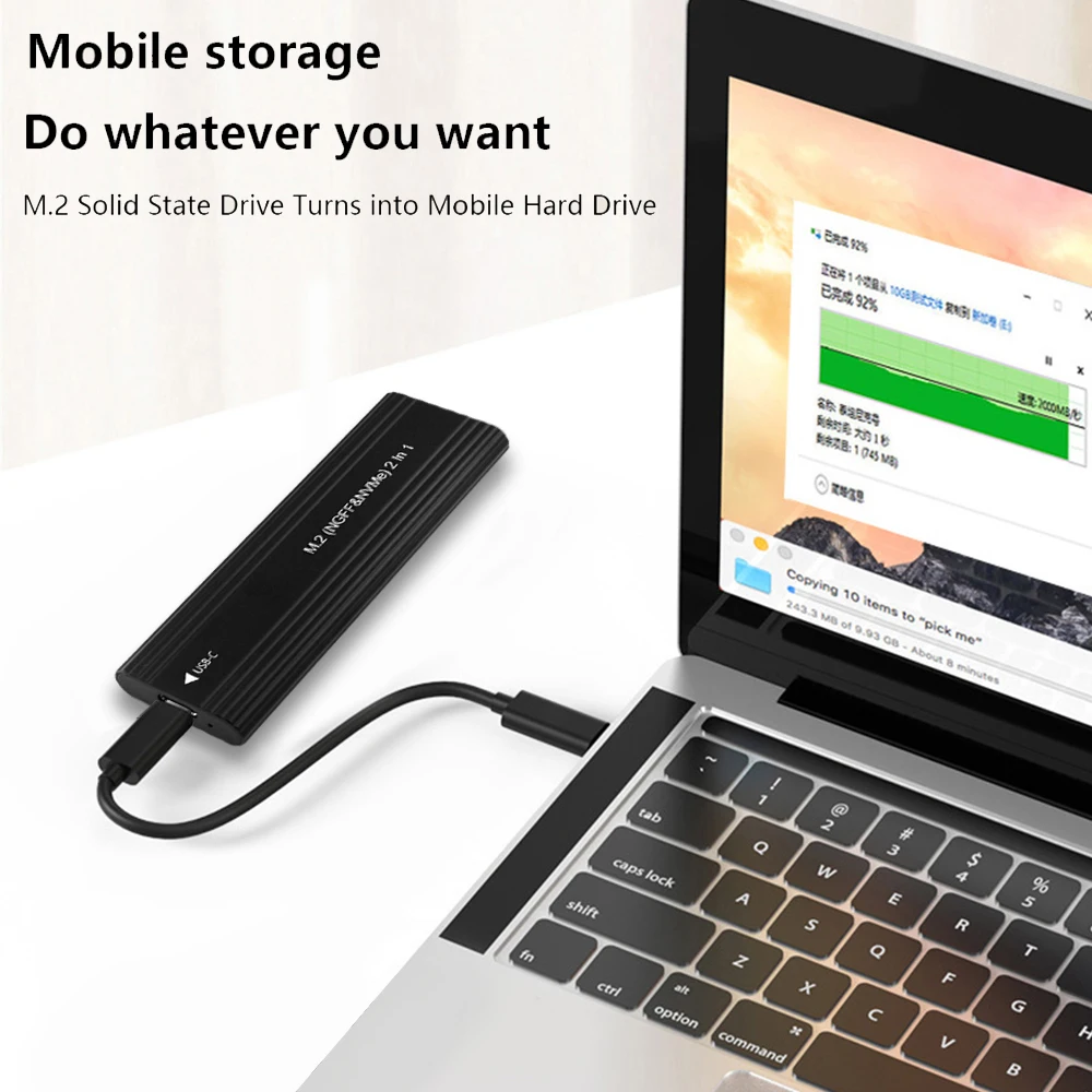 TISHRIC NVME Enclosure SSD External Case NVME NGFF Dual Protocol Compatible With 2230/2242/2260/2280 M.2 SSD Solid State