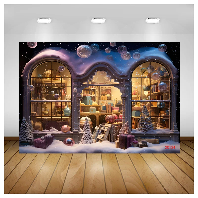 

SHENGYONGBAO Christmas Day Fireplace Photography Backdrops New Year Candy Chimneys Store Ball Window Studio Background WW-75