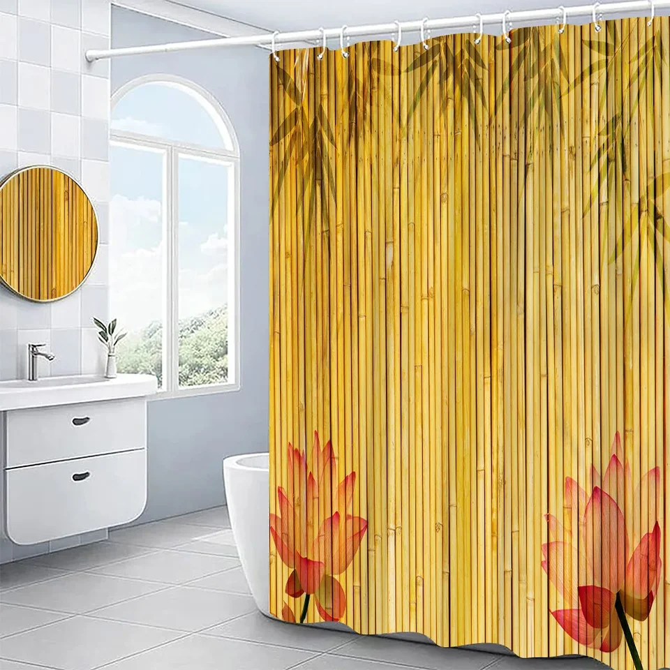 Conjunto de Cortina de ducha de bambú 3D, patrón de grano de madera,  pintura de flores y loto, decoración de baño, pantallas de baño de tela de  poliéster, Cortina Baño - AliExpress, image size:960x960