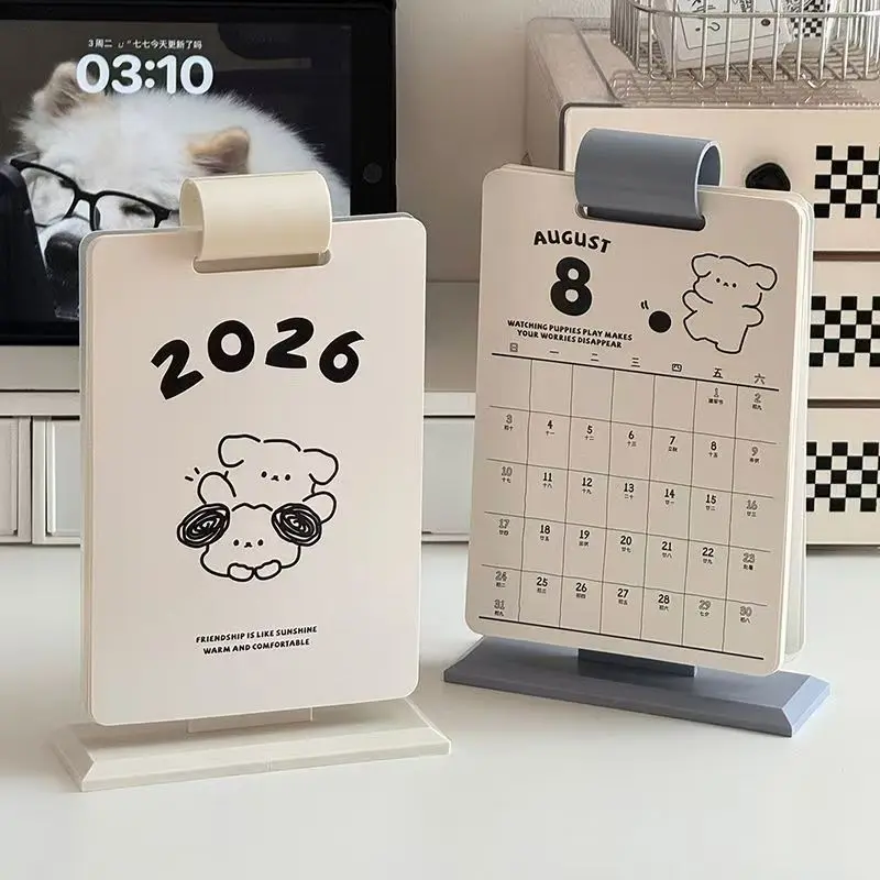 귀여운 강아지 플립 캘린더 2026 데스크탑 캘린더 학생 데스크탑 장식 영구 캘린더 노트 플래너 문구류 사무용품