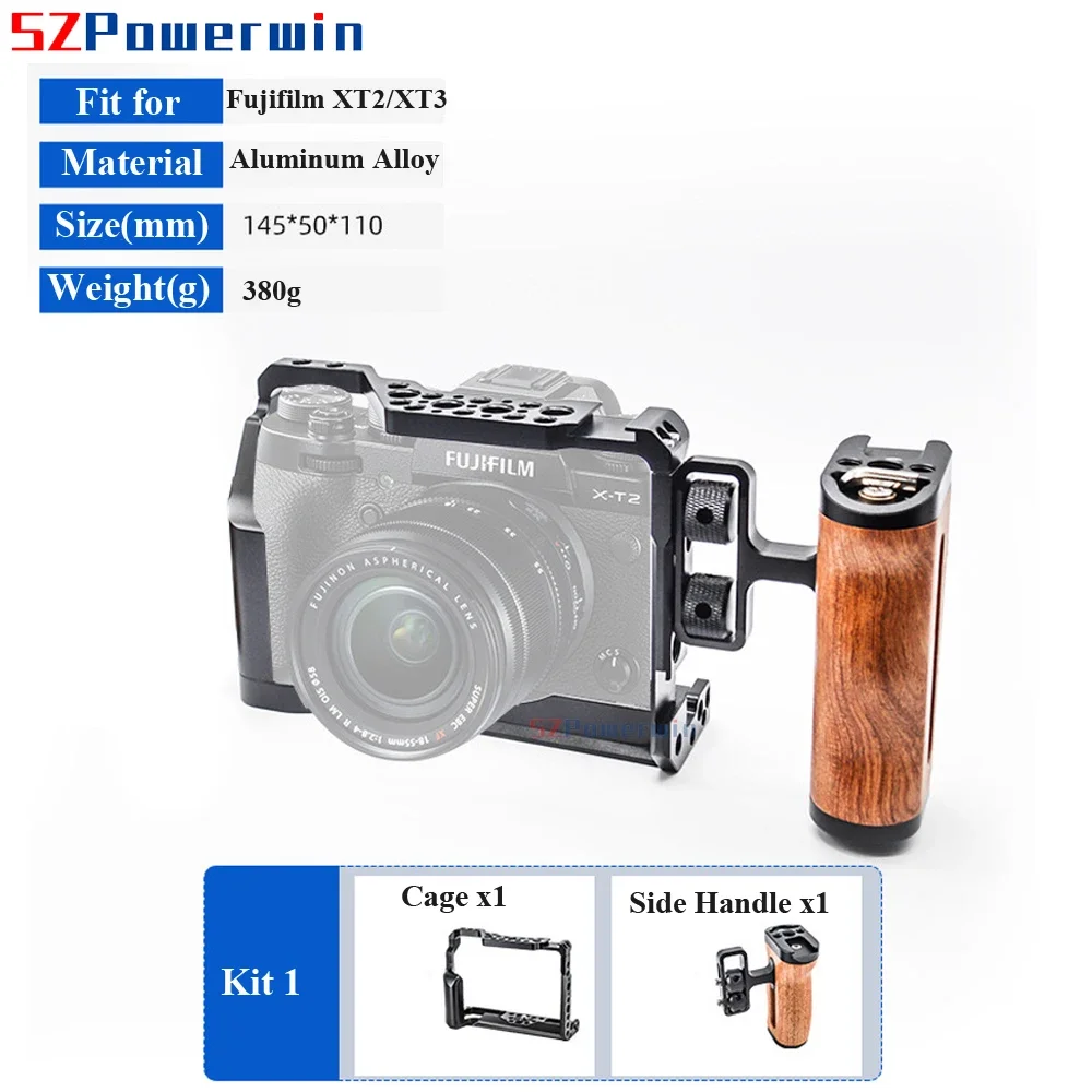 Powerwin For Fujifilm XT3 XT2 Camera Cage Rig Kit with wooden