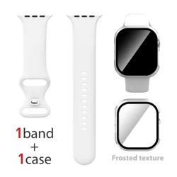 Dual Silicone Strap & Case Set for Apple Watch - Full Coverage Protection in 16 Colors (White transparent)