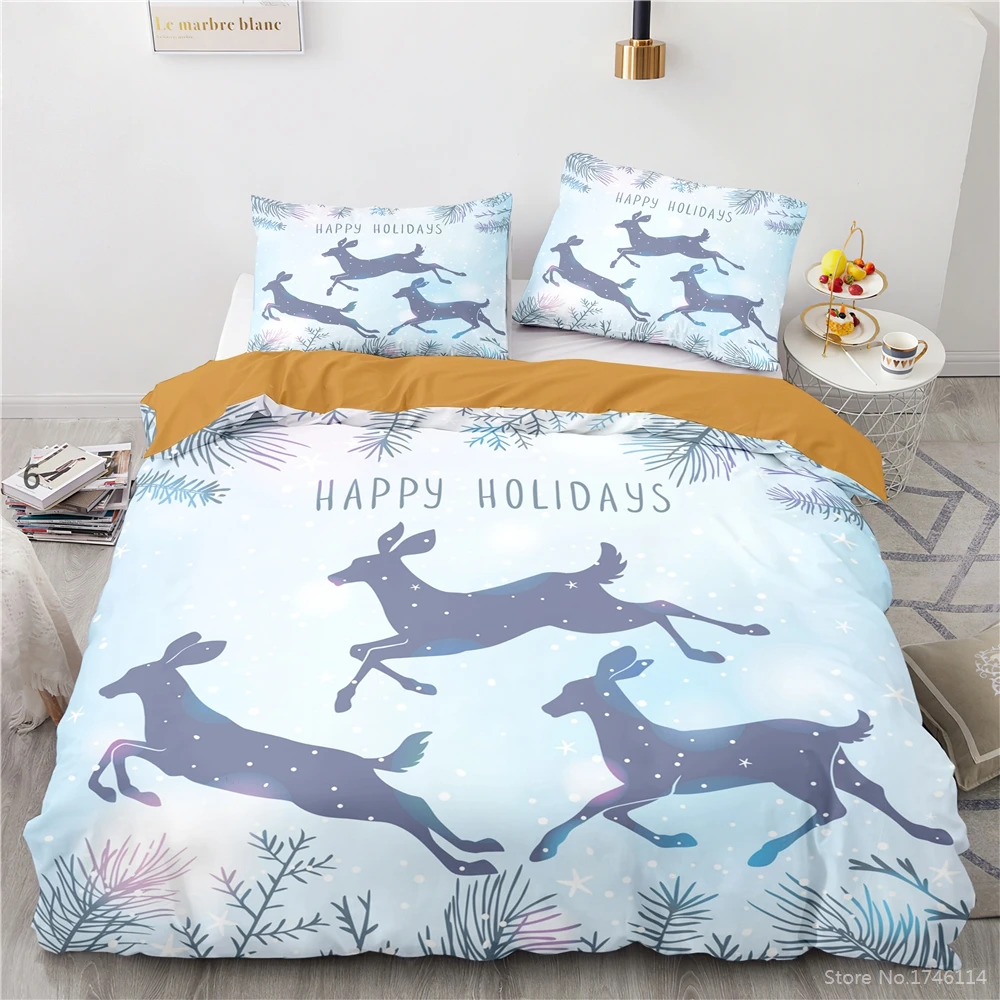 

Happy Holidays Deer Pattern 3D Cartoon Printed Bedding Set Duvet Cover / Quilt Cover Set for Home Bedroom Decor Christmas Gift