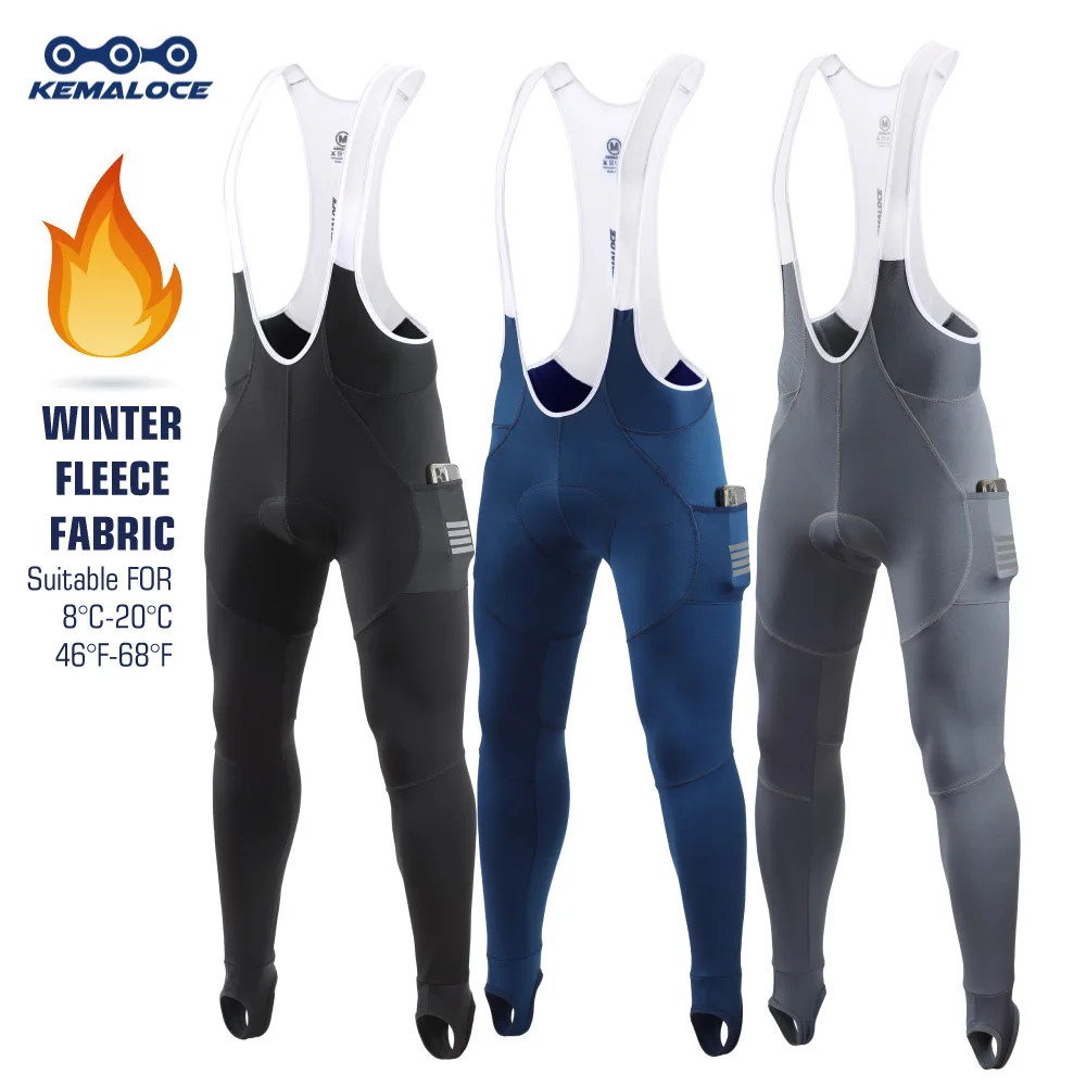 KEMALOCE Men Cycling Bib Pants Winter Quick Dry Gel Pad Fleece Thermal MTB Bike Pants High End Long Bib Tights