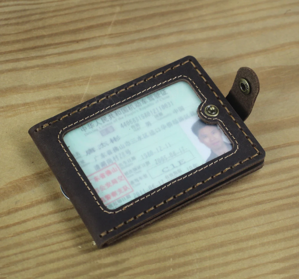 Luxury Handmade Genuine Leather Card Holder Driving License Cover Badge Sleeve Name Card Driver Case Photo Credit Card ID Holder 3