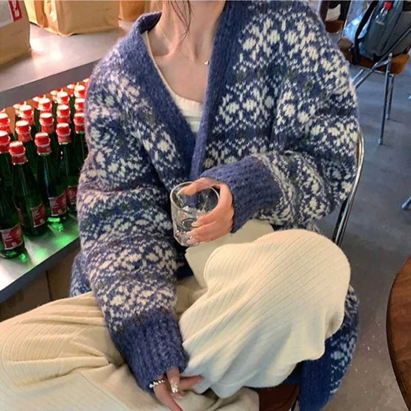 

Women Cardigan 2023 Autumn New Sweater Mid Length Knitted Cardigan Coat Loose Casual