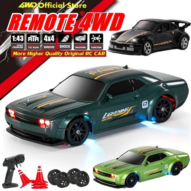 מכונית מיני דריפט RC בקנה מידה 1/64 או 1/43 עם שלט רחוק 4WD ורכבי רייסינג עם תאורת LED, מכונית מהירה בשלט רדיו לשולחן העבודה 1