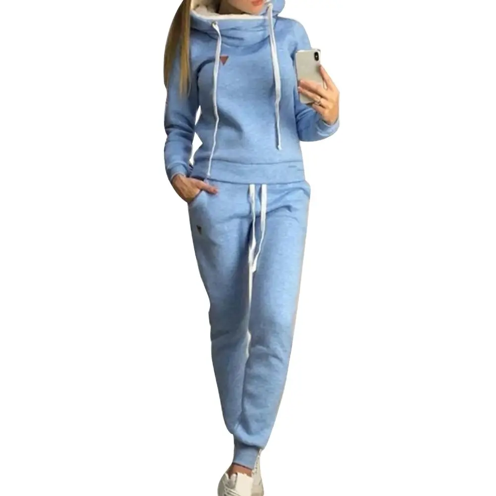 Women Tracksuit Set Jogging Suit Sport Solid Color Female Outfits Fleece Lined Hoodies Sweatpants Two Piece Set