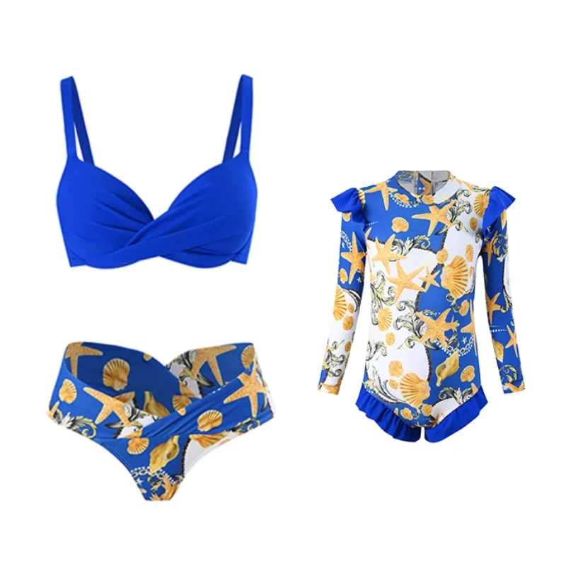 

Fashion Mother Daughter Matching Swimsuits Family Set Mommy and Me Bikini Dresses Clothes Long Sleeve Women Girls Swimwear 2024