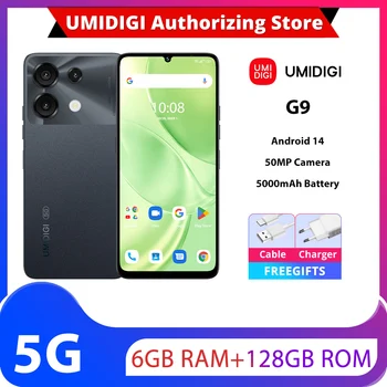 Uacity-IGI G9, Android 14,UNISOC T765,Octa Core, empreinte digitale latérale, 50MP, 6 Go + 128 Go, 5G,5000mAh, écran goutte d'eau 6.75 ", version globale 1