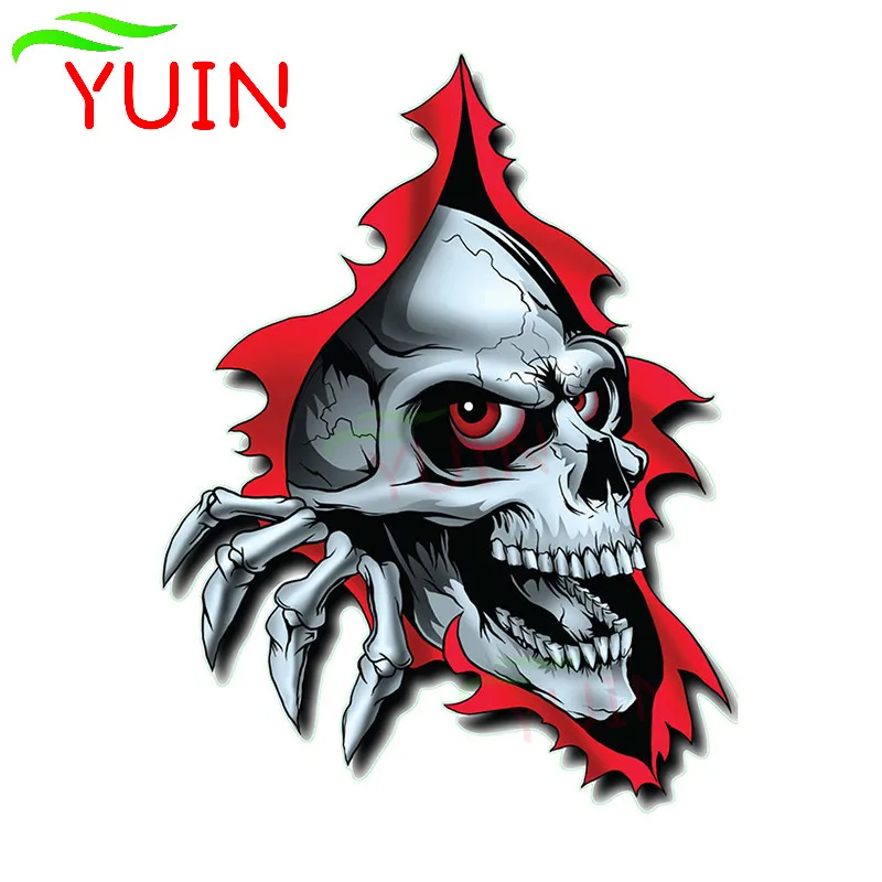 

Автомобильная наклейка YUIN с изображением злого черепа, декоративные аксессуары, креативный ПВХ бампер на окно, водонепроницаемая Солнцеза...