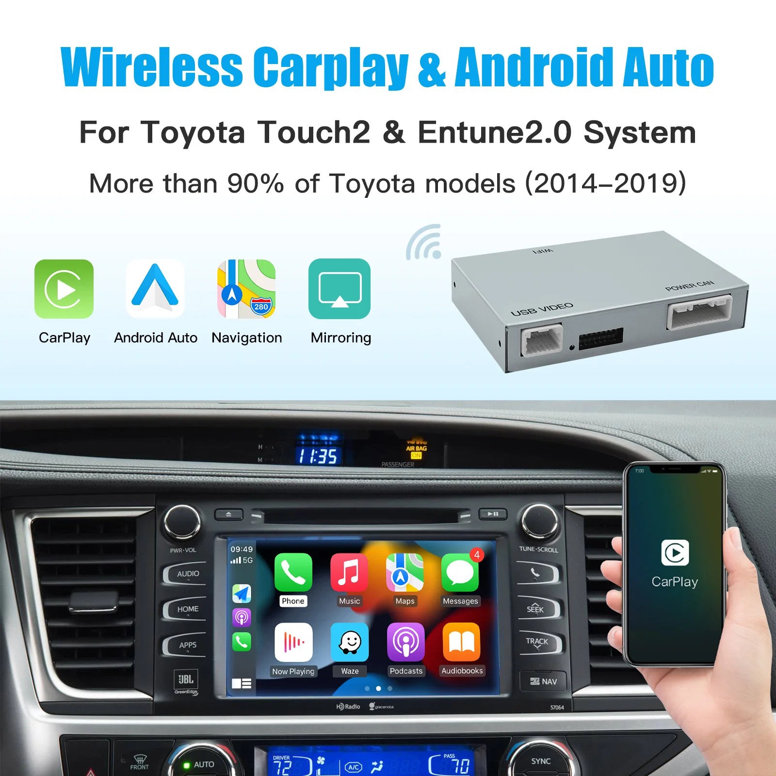 Wireless Apple Carplay Android Auto For TOYOTA Touch 2 CHR Avalon
