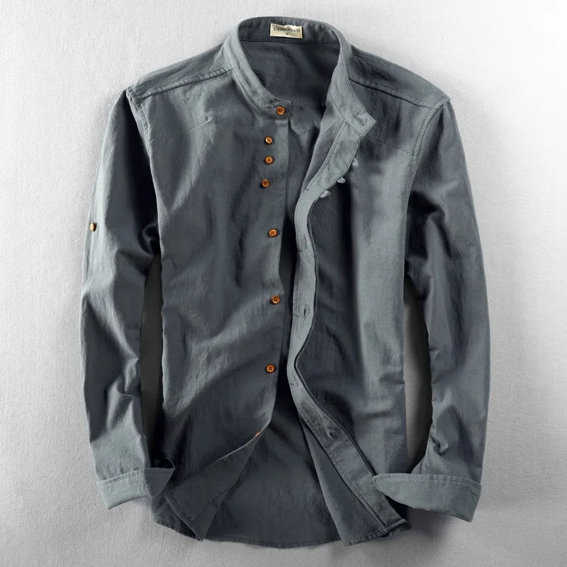 Chemise en lin pour homme de style chinois à col mandarin