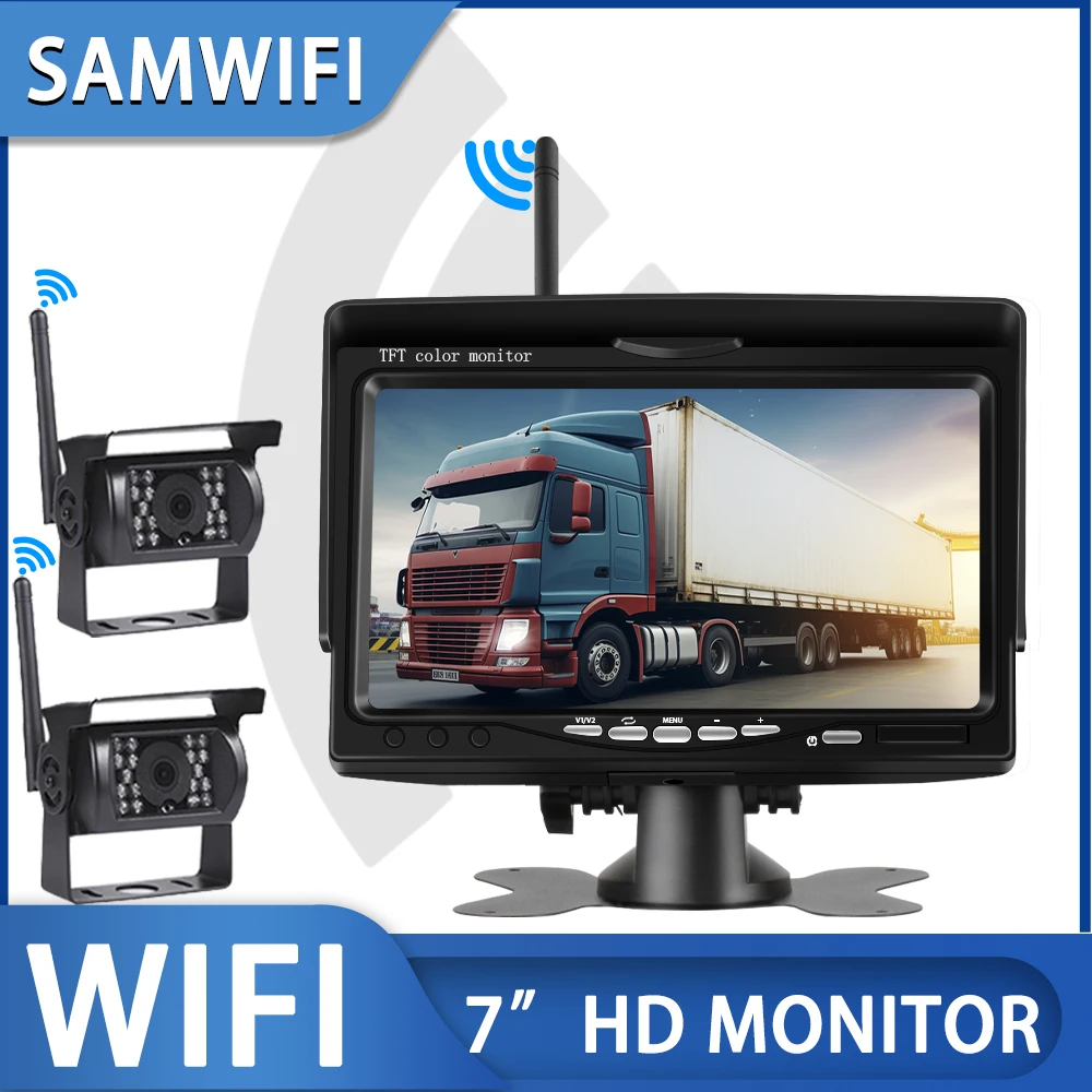 

Wireless 7 inch Car Monitor Screen Rear View Camera For Truck Bus RV Trailer Excavator Rearview Image 12V-24V Display