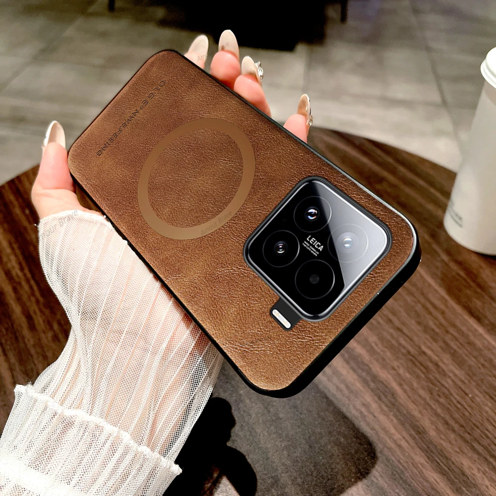 Luxury Leather Magnetic Phone Case with Magsafe Cover