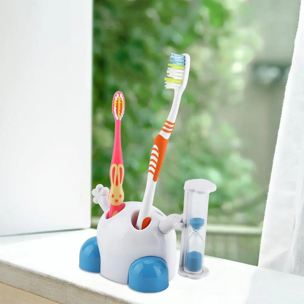 CartoonToothbrushHolderChildrenToothBrushingHourglass3MinutesCountdownTimerBathroomOrganizerHardwareAccessories