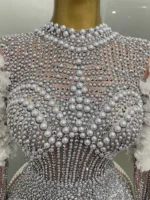 Sexy Luxury Sparkle Diamond Pearls Flower Bodysuits 2025 Women Birthday Party Leotard Dancer Nightclub Performance Stage Outfit - Image 5