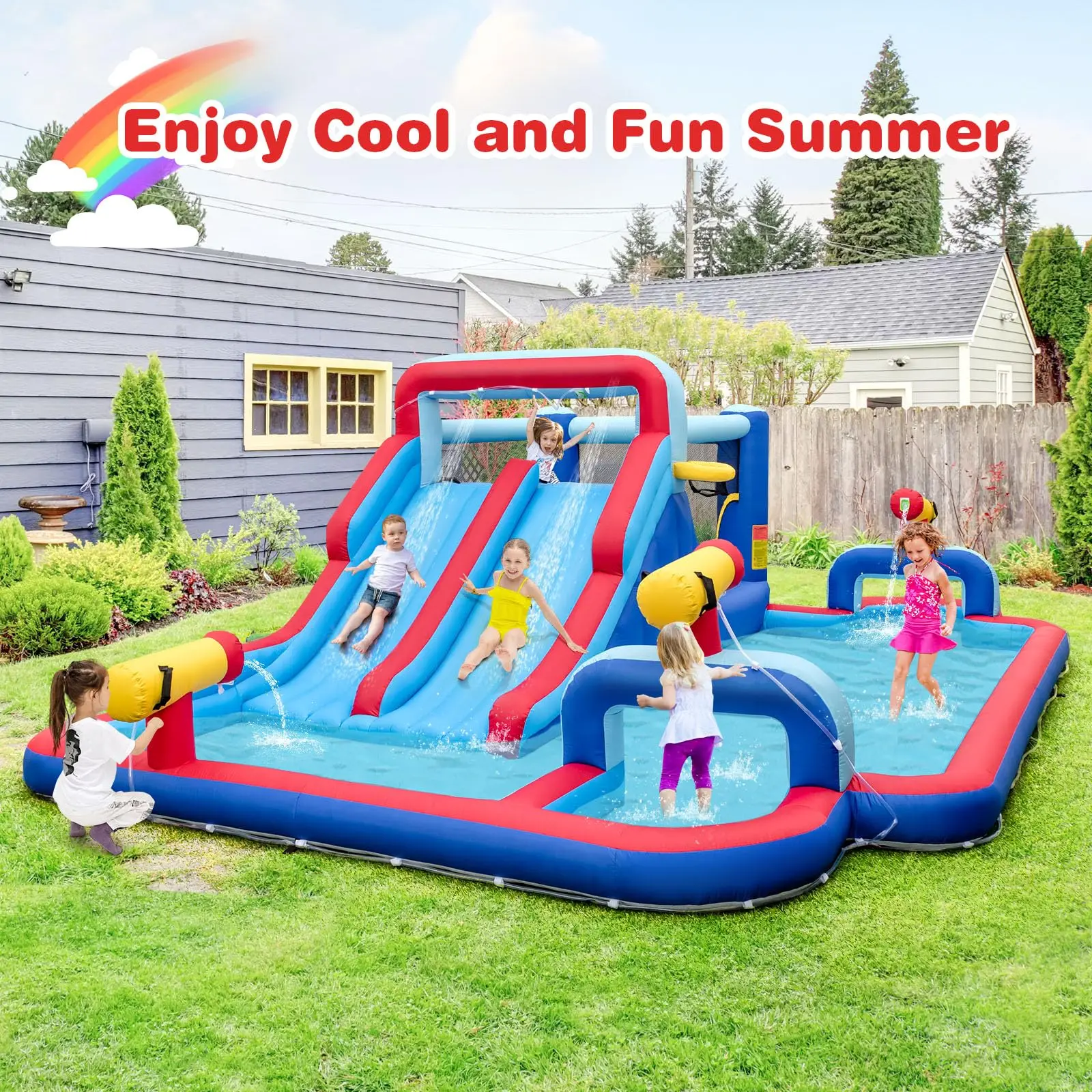 Inflatable Water Slide 9 in 1 Mega Waterslide Park Bounce House Outdoor Splash Pool For Kids Party