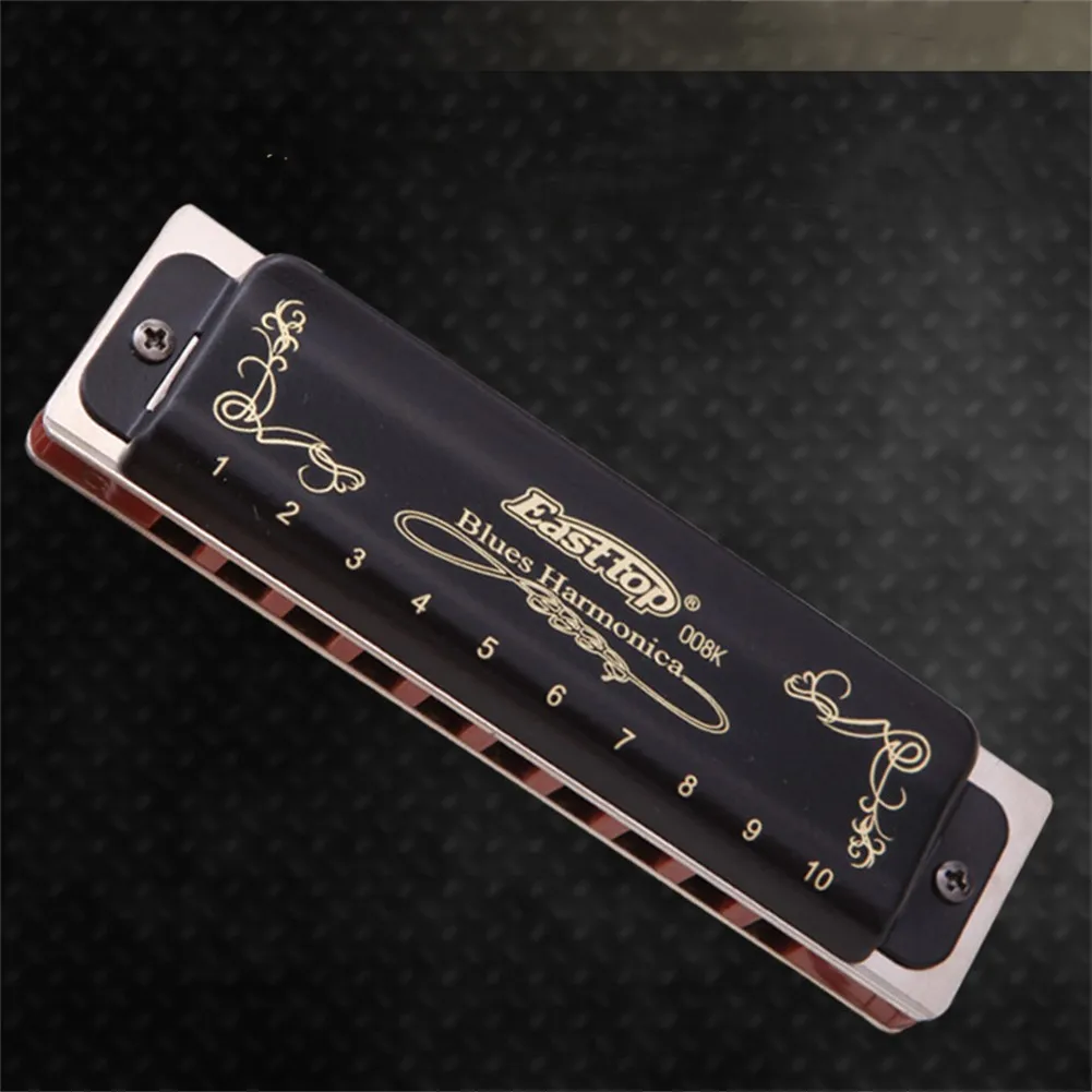 Easttop 10 Holes Harmonica Blues Harp Mouth Organ Professional Key Of A B C D E F G Black T008K Birthday Present Gift With Box